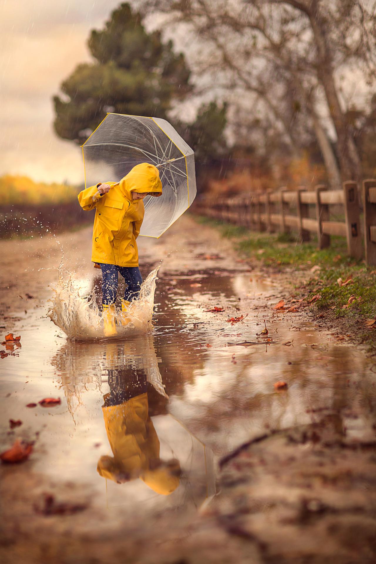 Children, Umbrella, Raincoat