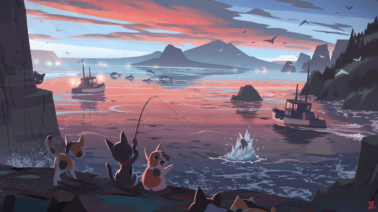 Cats, Fishing, Coast