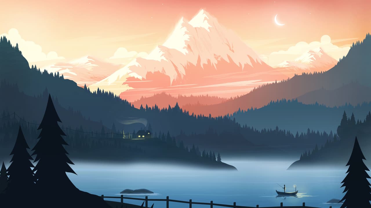 Digital Art, River, Mountains