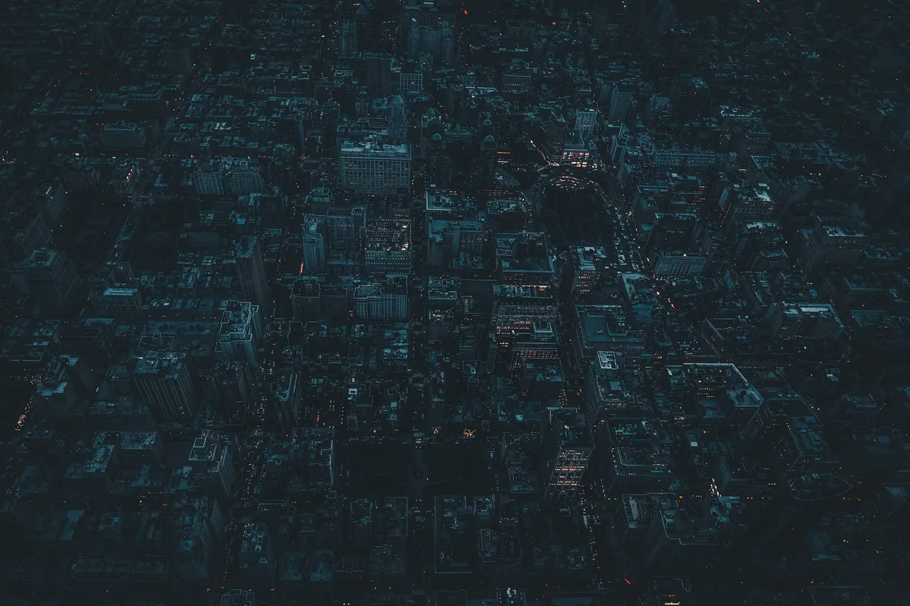 Aerial view of a city at night