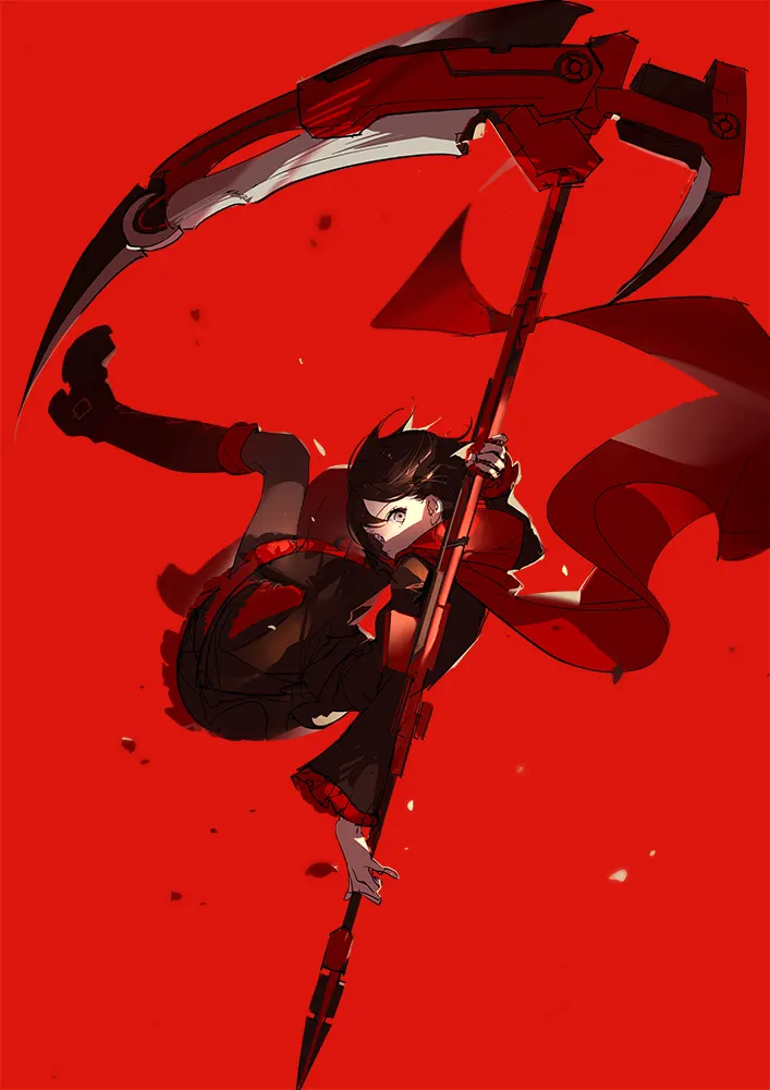 A cartoon of a girl holding a scythe
