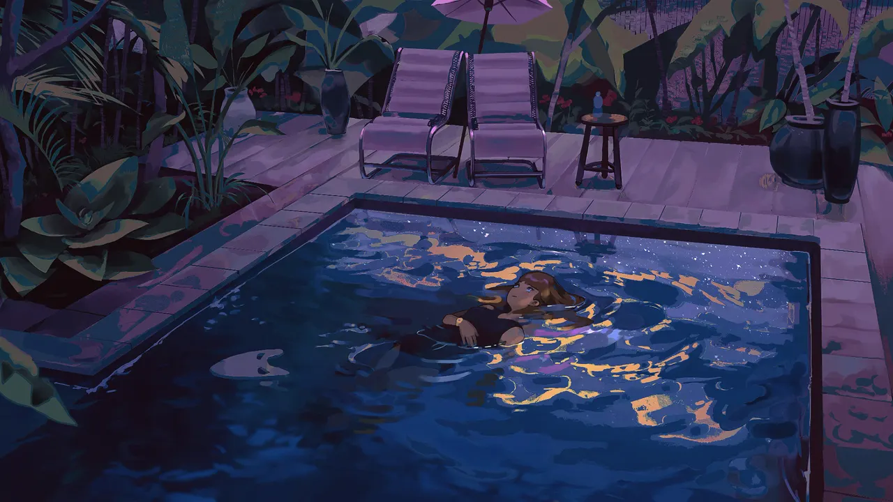 A cartoon of a woman in a pool
