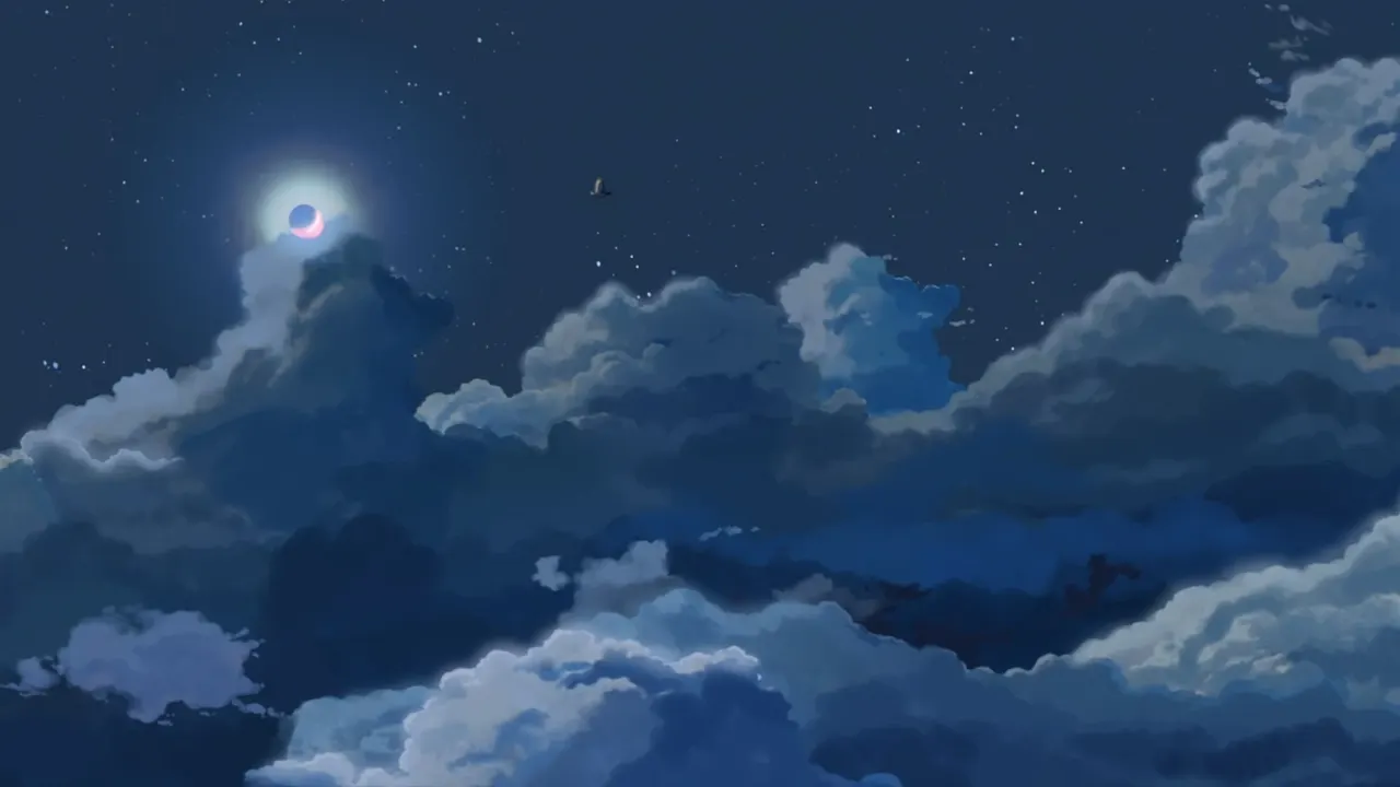 A moon and clouds at night