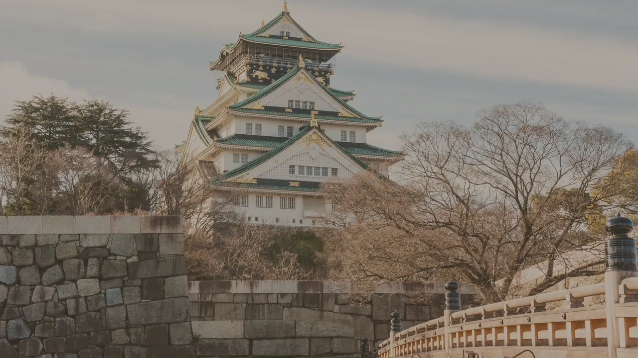 Osaka Castle with a green roof