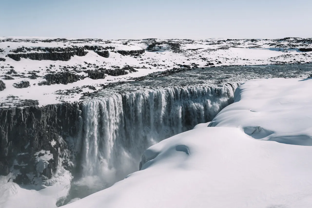 A waterfall in the snow