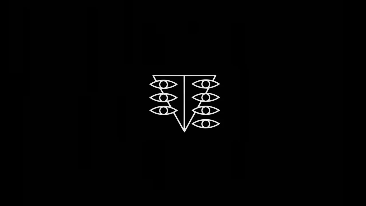 A logo with eyes and arrow