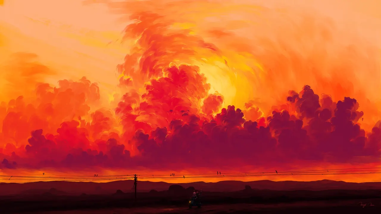 A red and orange sky with clouds