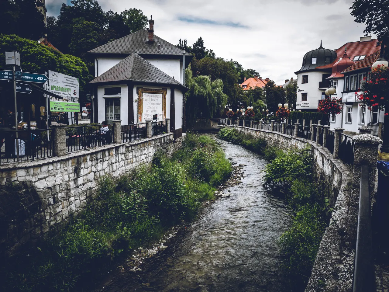 A river running through a small town
