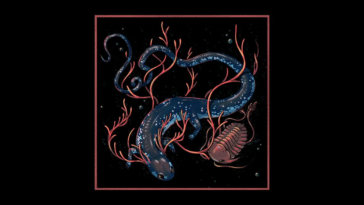 A blue lizard and a trilobite