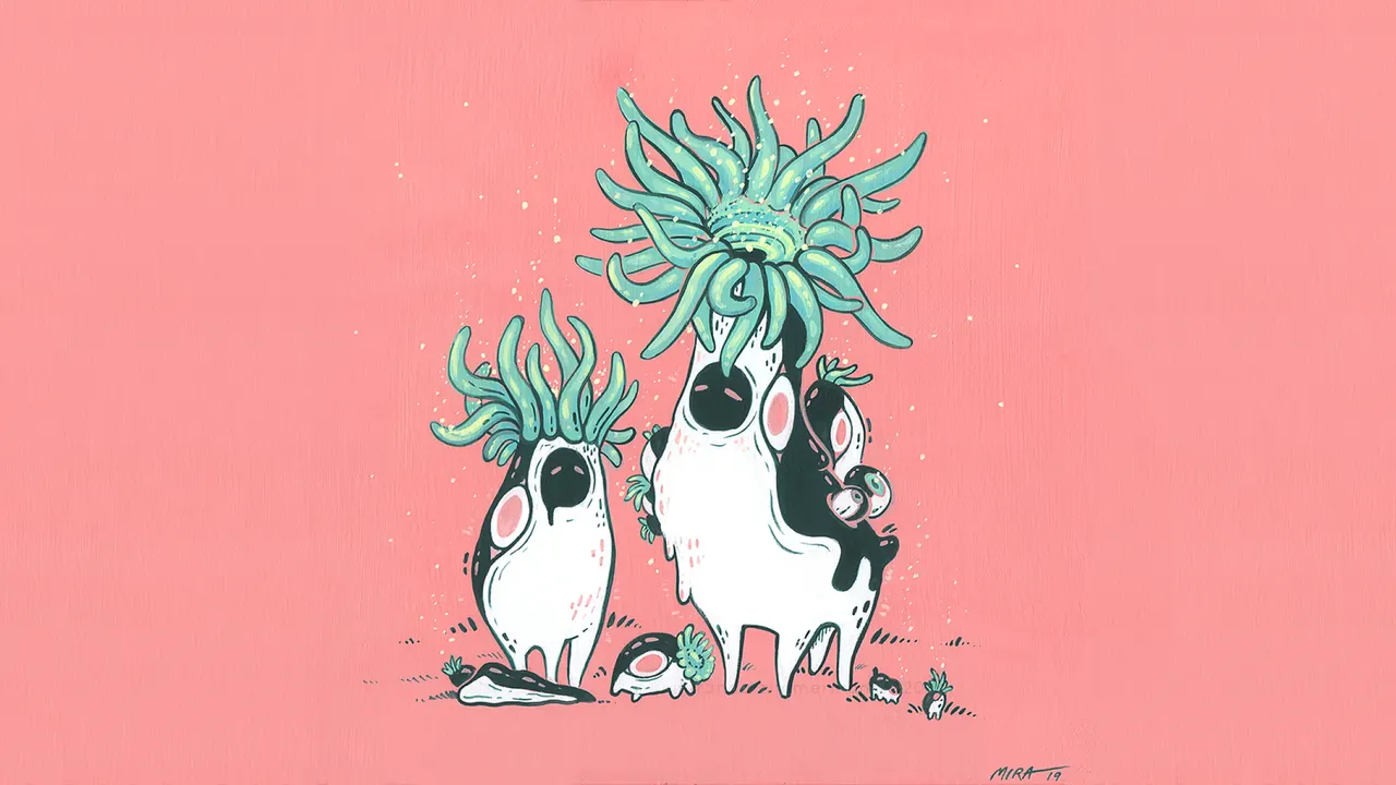 A group of cartoon animals with green tentacles