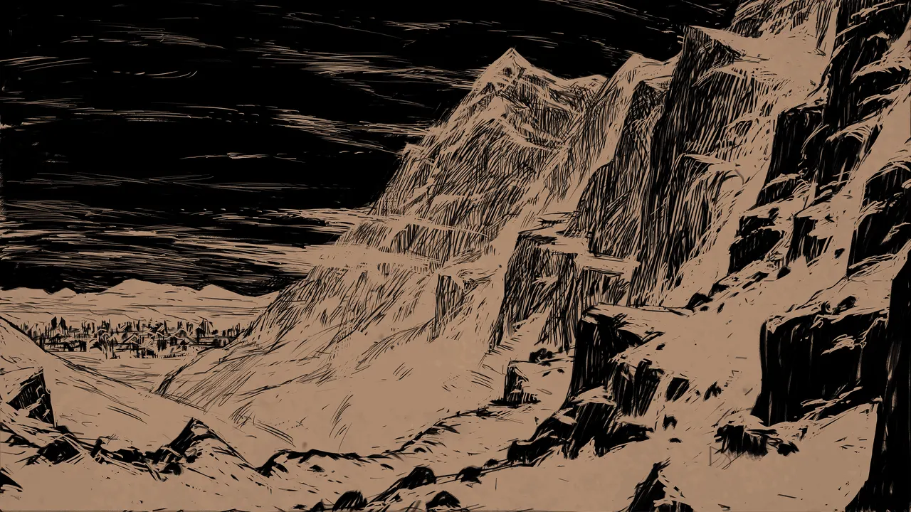 A mountain range with snow