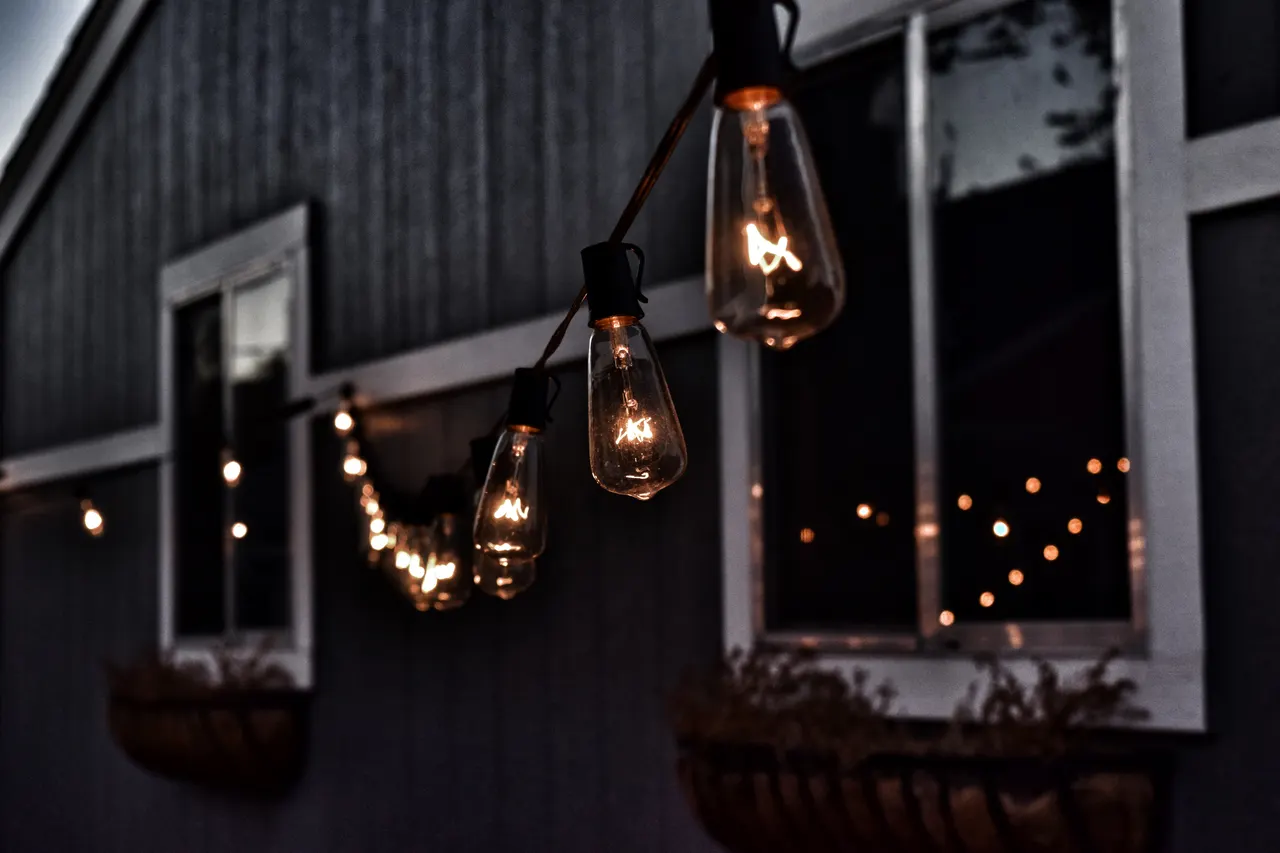 A string of lights on a building
