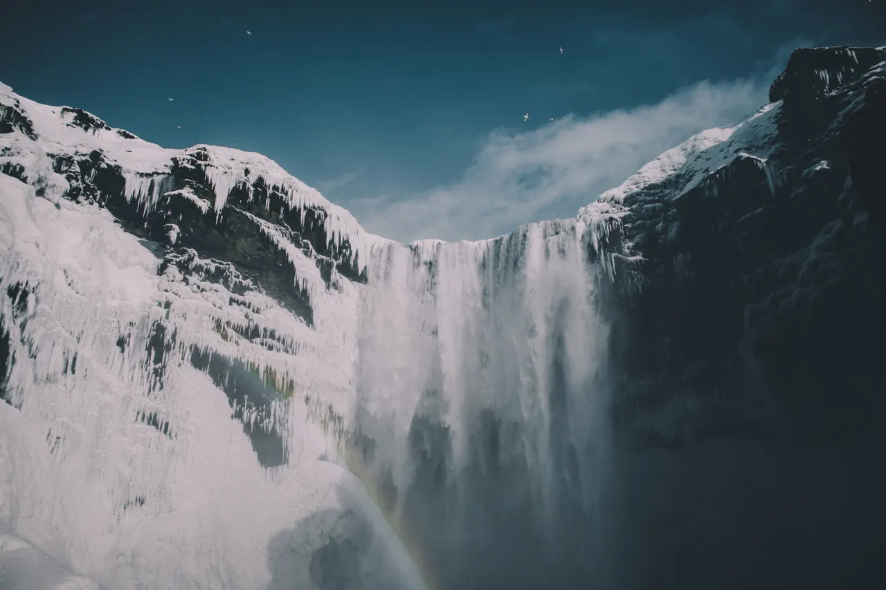 A waterfall in the snow