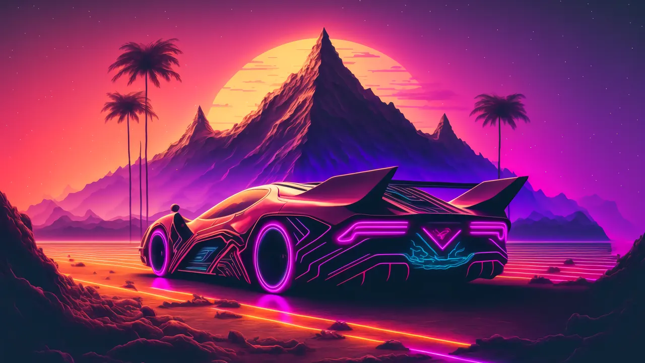 A sports car with neon lights