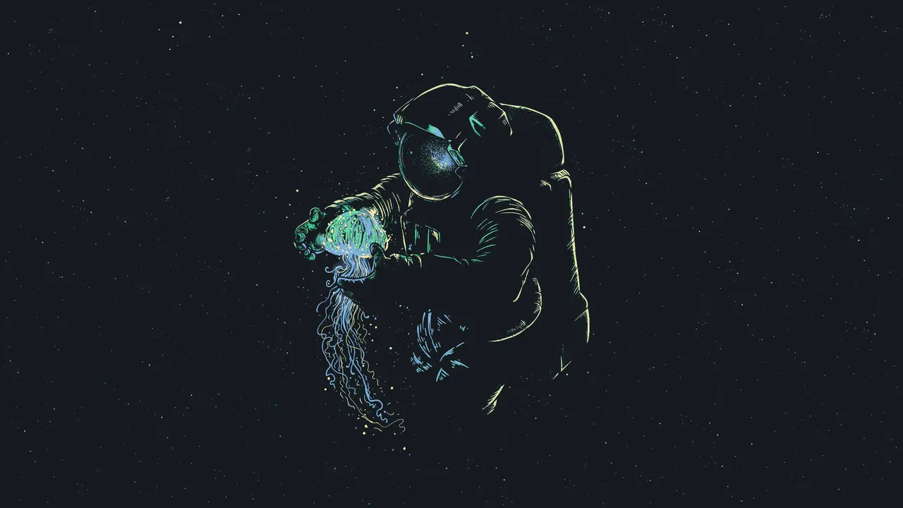 A drawing of an astronaut in space