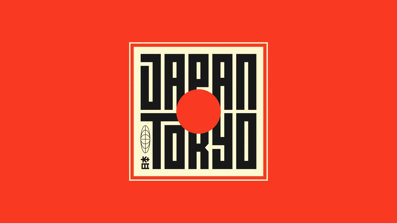 A logo on a red background