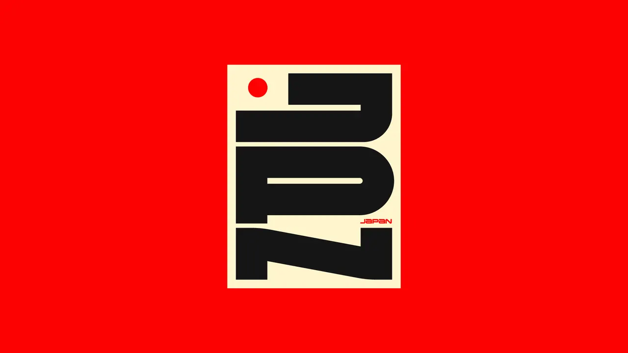 A red and black logo