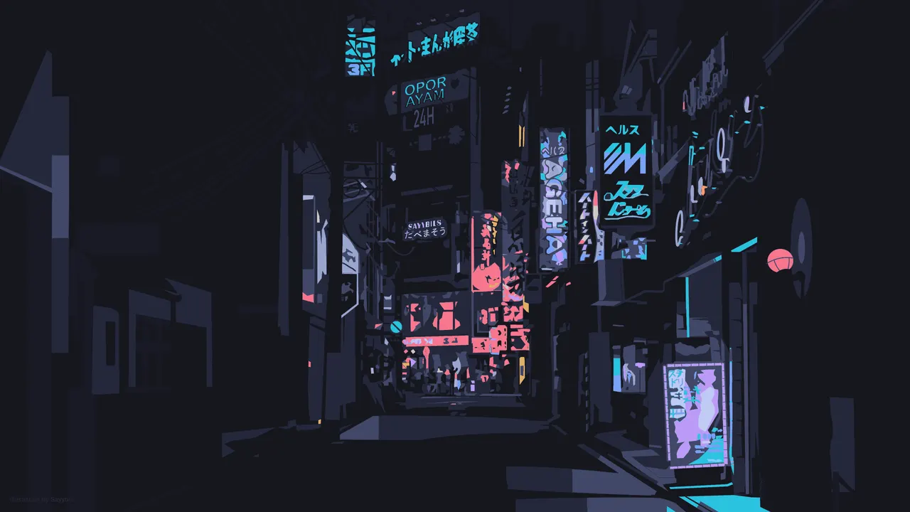 A street with signs and lights