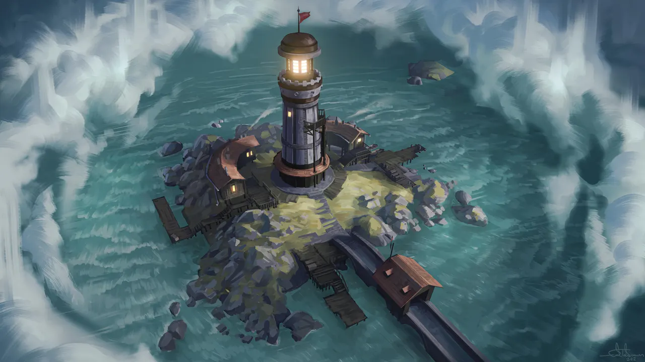 A tower on a small island