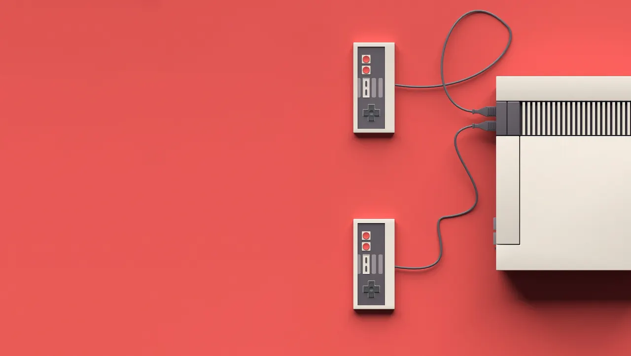 A video game controller connected to a cord