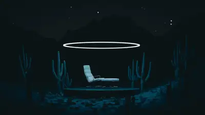 A chair on a platform with a halo above it