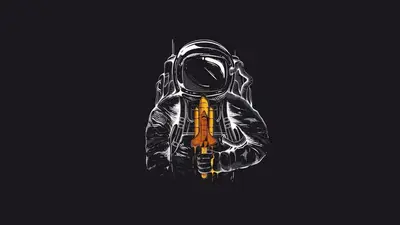 A drawing of an astronaut holding a rocket