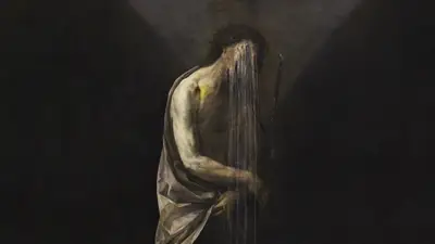 A painting of a man with a dripping face