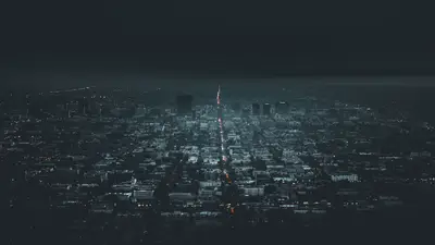 A city with lights in the distance