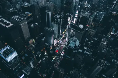 Aerial view of a city at night