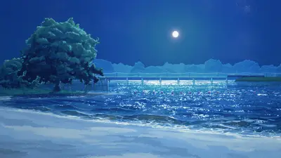 A body of water with a bridge and trees