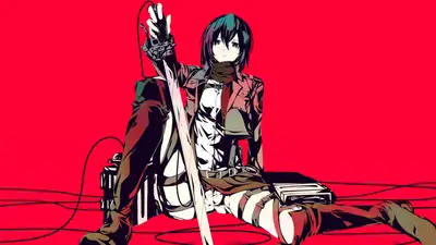 A cartoon of a woman sitting on a red background