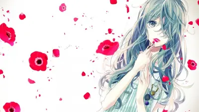A cartoon of a woman with long hair and flowers