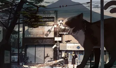 A cat standing in front of a building