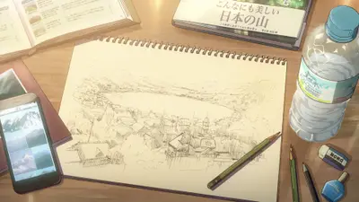 A drawing on a spiral bound notebook