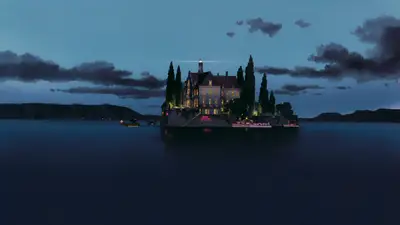 A house on an island in the water