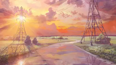 A road with power lines and power lines