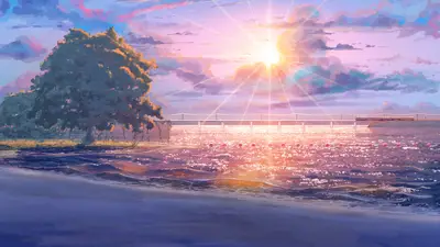 A sunset over a beach