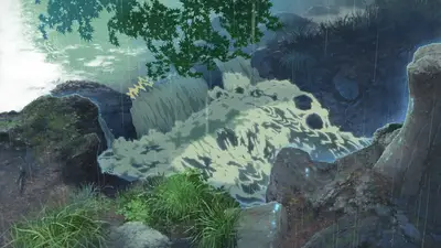 A waterfall in the rain