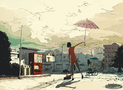 A woman holding an umbrella and standing on a sidewalk