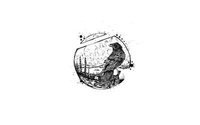 A drawing of a bird in a circle