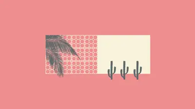 A palm tree and cactus on a pink background
