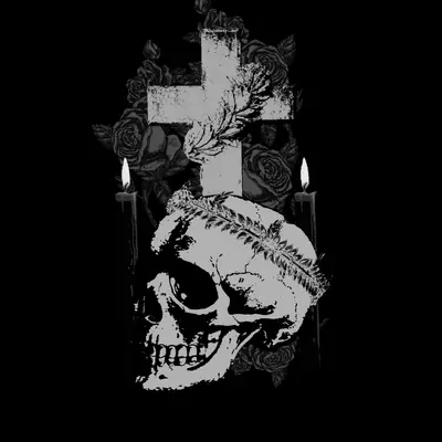 A skull with a cross and candles