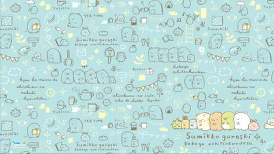 A blue background with cartoon characters