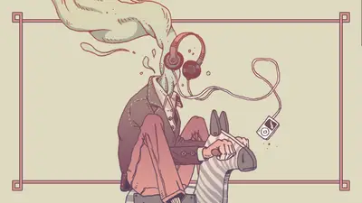 A cartoon of a person with headphones