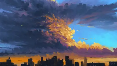 A colorful sky with clouds