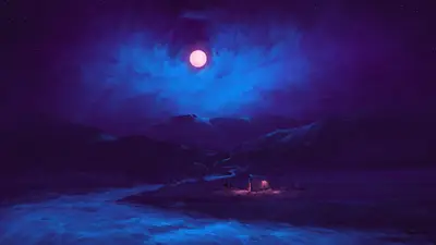 A moon over a mountain