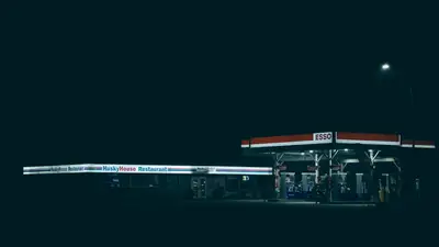 A gas station at night