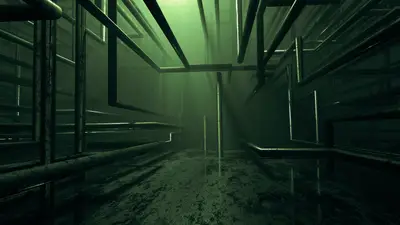 A green room with pipes