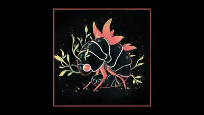 A black and orange drawing of a bug