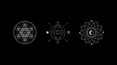 A group of symbols on a black background